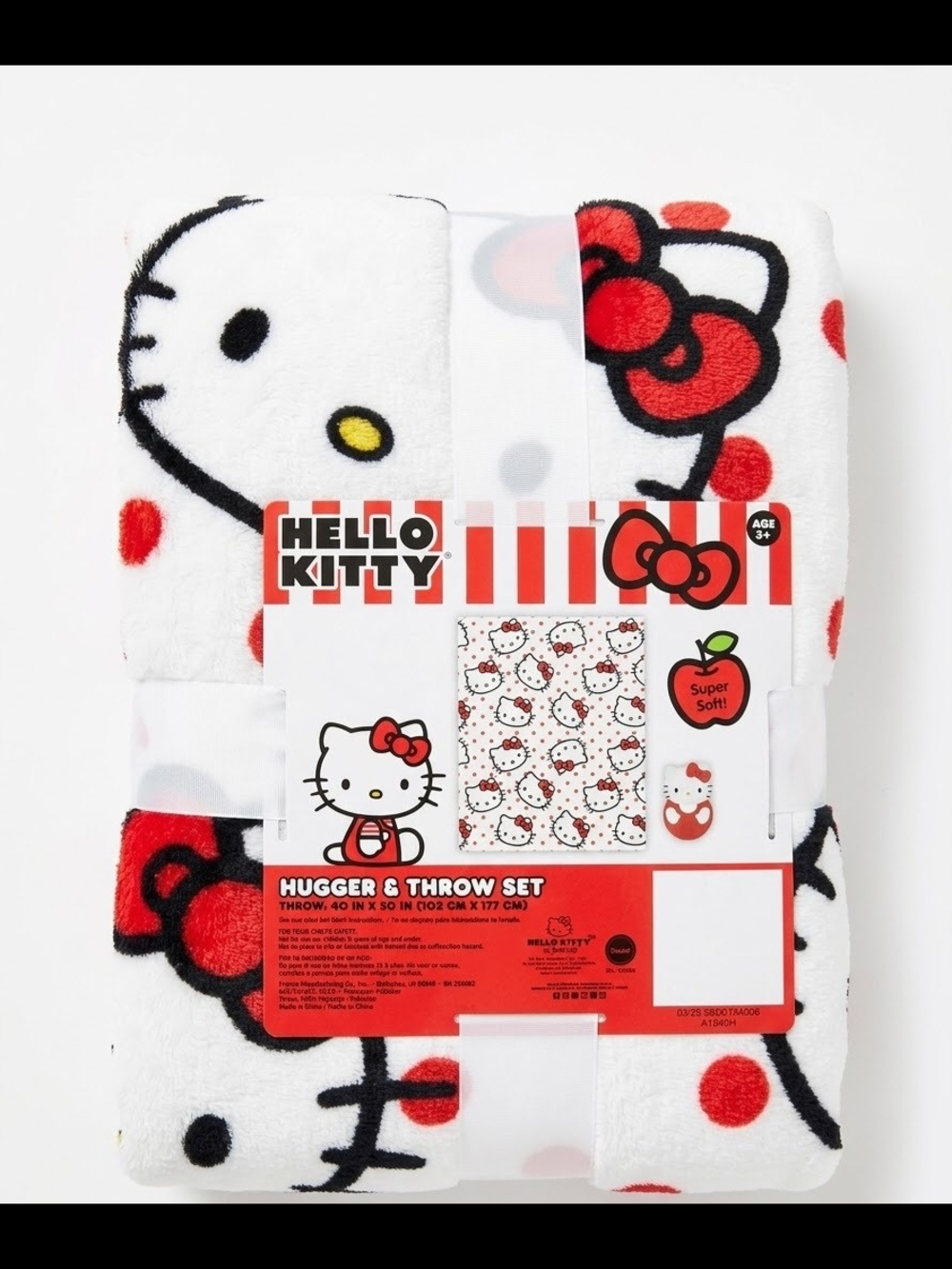 Hello Kitty Red, White & Black Plush Throw Blanket